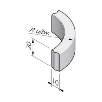 Bochtband 10x20 R= 0.50 M vb KOMO - Grijs